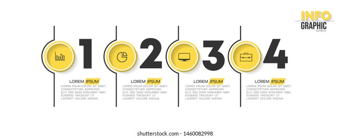 Elemento infográfico con iconos y 4 opciones o pasos. Se puede utilizar para procesos, presentaciones, diagramas, diseño de flujo de trabajo, gráfico de información, diseño web. Ilustración vectorial.