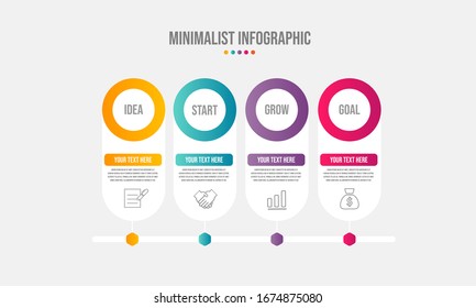 Elemento infográfico con iconos y 4 opciones o pasos. Se puede utilizar para procesos, presentaciones, diagramas, diseño de flujo de trabajo, gráfico de información, diseño web. Ilustración vectorial.