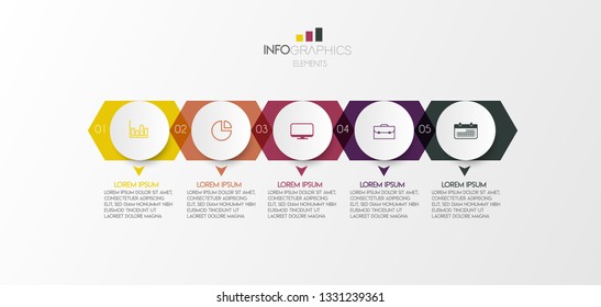 Infographic element with icons and 5 options or step. Can be used for process, presentation, diagram, workflow layout, info graph, web design. Vector illustration.