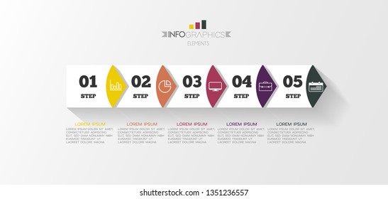 Infographic element with icons and 5 options or step. Can be used for process, presentation, diagram, workflow layout, info graph, web design. Vector illustration.