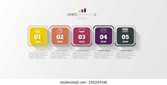 Infographic element with icons and 5 options or step. Can be used for process, presentation, diagram, workflow layout, info graph, web design. Vector illustration.