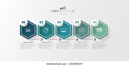 Infographic element with icons and 5 options or step. Can be used for process, presentation, diagram, workflow layout, info graph, web design. Vector illustration.