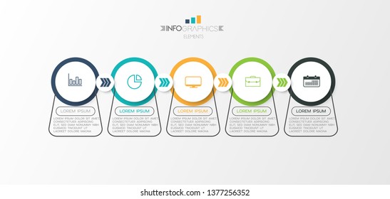 Infographic element with icons and 5 options or step. Can be used for process, presentation, diagram, workflow layout, info graph, web design. Vector illustration.