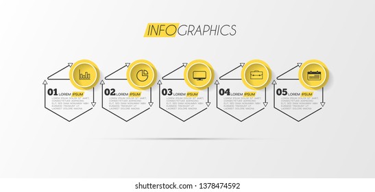 Elemento infográfico con iconos y 5 opciones o paso. Se puede utilizar para procesos, presentaciones, diagramas, diseño de flujo de trabajo, gráfico de información, diseño web. Ilustración vectorial.