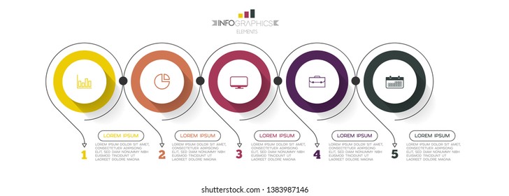 Infographic element with icons and 5 options or step. Can be used for process, presentation, diagram, workflow layout, info graph, web design. Vector illustration.