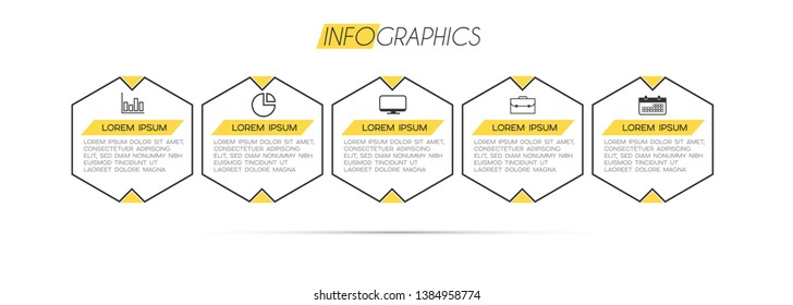 Infographic element with icons and 5 options or step. Can be used for process, presentation, diagram, workflow layout, info graph, web design. Vector illustration.