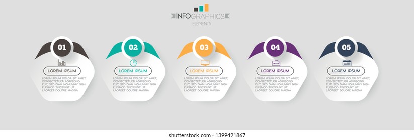 Infographic element with icons and 5 options or steps. Can be used for process, presentation, diagram, workflow layout, info graph, web design. Vector illustration.