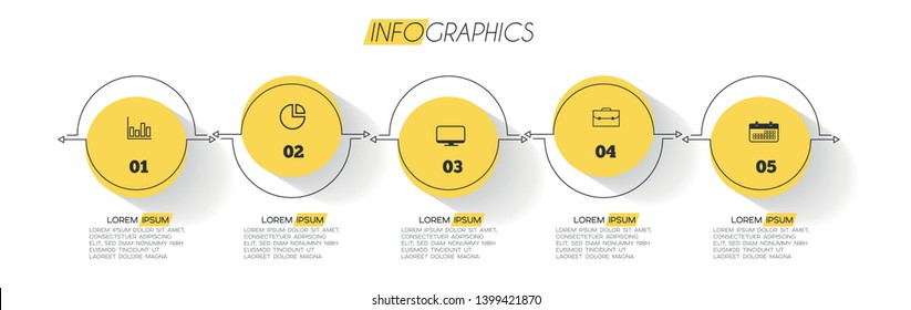 Infographic element with icons and 5 options or steps. Can be used for process, presentation, diagram, workflow layout, info graph, web design. Vector illustration.