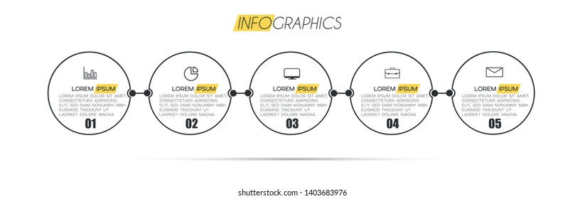 Infographic element with icons and 5 options or steps. Can be used for process, presentation, diagram, workflow layout, info graph, web design. Vector illustration.