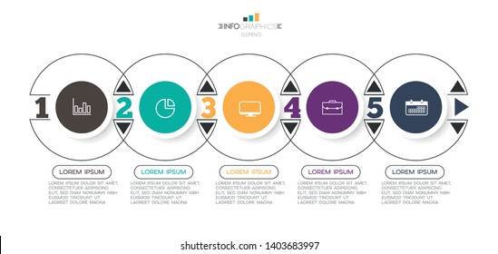 Infographic element with icons and 5 options or steps. Can be used for process, presentation, diagram, workflow layout, info graph, web design. Vector illustration.