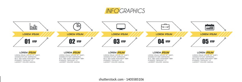 Infographic element with icons and 5 options or steps. Can be used for process, presentation, diagram, workflow layout, info graph, web design. Vector illustration.