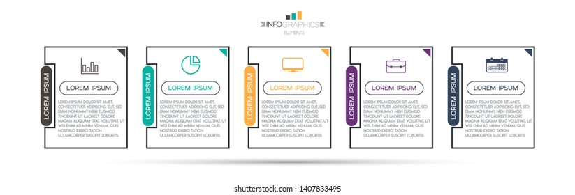 Infographic element with icons and 5 options or steps. Can be used for process, presentation, diagram, workflow layout, info graph, web design. Vector illustration.