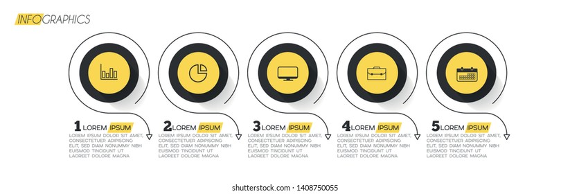 Infographic element with icons and 5 options or steps. Can be used for process, presentation, diagram, workflow layout, info graph, web design. Vector illustration.