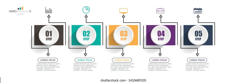 Infographic element with icons and 5 options or steps. Can be used for process, presentation, diagram, workflow layout, info graph, web design. Vector illustration.
