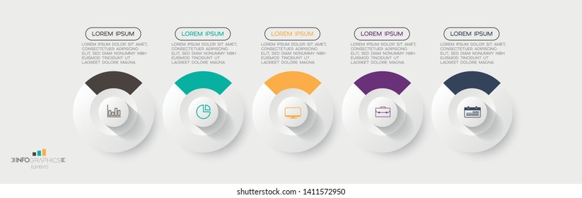 Infographic element with icons and 5 options or steps. Can be used for process, presentation, diagram, workflow layout, info graph, web design. Vector illustration.
