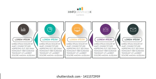 Infographic element with icons and 5 options or steps. Can be used for process, presentation, diagram, workflow layout, info graph, web design. Vector illustration.