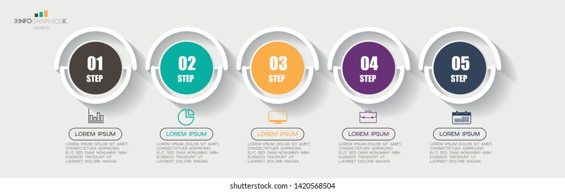 Infographic element with icons and 5 options or steps. Can be used for process, presentation, diagram, workflow layout, info graph, web design. Vector illustration.