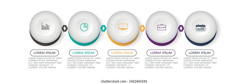 Infographic element with icons and 5 options or steps. Can be used for process, presentation, diagram, workflow layout, info graph, web design. Vector illustration.
