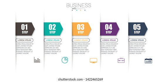 Infographic element with icons and 5 options or steps. Can be used for process, presentation, diagram, workflow layout, info graph, web design. Vector illustration.