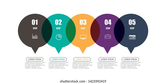 Infographic element with icons and 5 options or steps. Can be used for process, presentation, diagram, workflow layout, info graph, web design. Vector illustration.