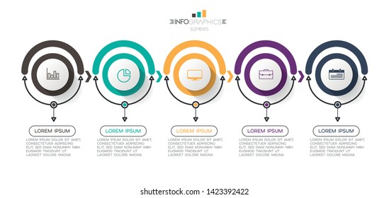 Infographic element with icons and 5 options or steps. Can be used for process, presentation, diagram, workflow layout, info graph, web design. Vector illustration.
