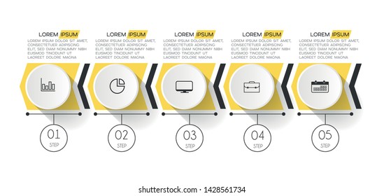 Infographic element with icons and 5 options or steps. Can be used for process, presentation, diagram, workflow layout, info graph, web design. Vector illustration.