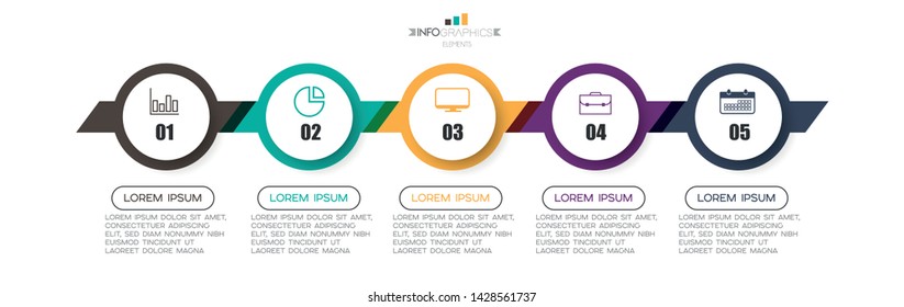 Infographic element with icons and 5 options or steps. Can be used for process, presentation, diagram, workflow layout, info graph, web design. Vector illustration.