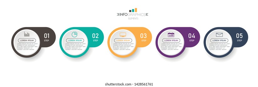Infographic element with icons and 5 options or steps. Can be used for process, presentation, diagram, workflow layout, info graph, web design. Vector illustration.