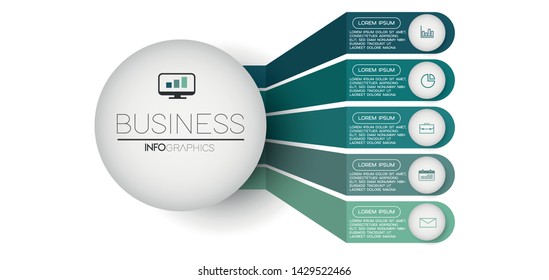 Infographic element with icons and 5 options or steps. Can be used for process, presentation, diagram, workflow layout, info graph, web design. Vector illustration.