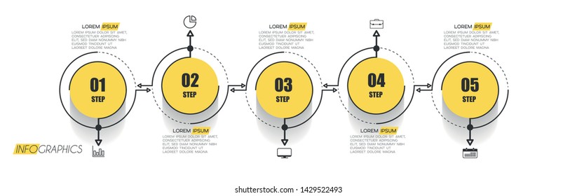 Infographic element with icons and 5 options or steps. Can be used for process, presentation, diagram, workflow layout, info graph, web design. Vector illustration.