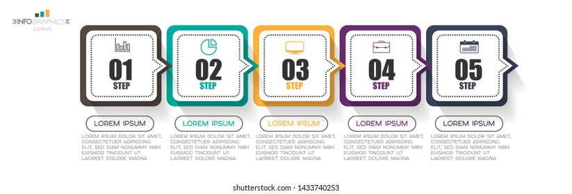 Infographic element with icons and 5 options or steps. Can be used for process, presentation, diagram, workflow layout, info graph, web design. Vector illustration.