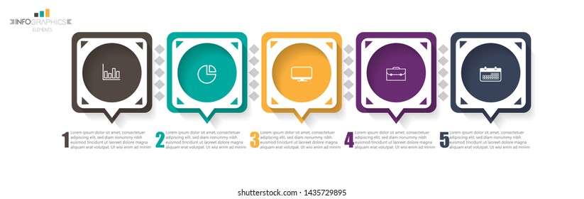 Infographic element with icons and 5 options or steps. Can be used for process, presentation, diagram, workflow layout, info graph, web design. Vector illustration.