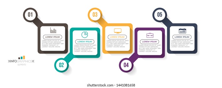 Infographic element with icons and 5 options or steps. Can be used for process, presentation, diagram, workflow layout, info graph, web design. Vector illustration.