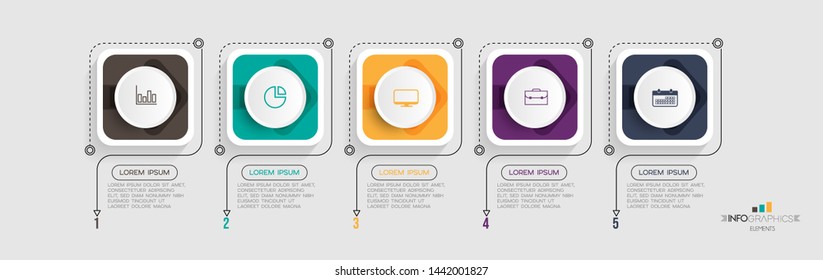 Infographic element with icons and 5 options or steps. Can be used for process, presentation, diagram, workflow layout, info graph, web design. Vector illustration.