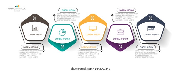 Infographic element with icons and 5 options or steps. Can be used for process, presentation, diagram, workflow layout, info graph, web design. Vector illustration.