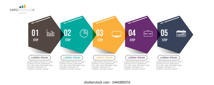 Infographic element with icons and 5 options or steps. Can be used for process, presentation, diagram, workflow layout, info graph, web design. Vector illustration.