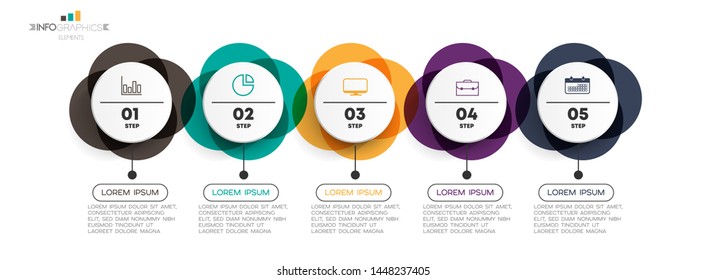 Infographic element with icons and 5 options or steps. Can be used for process, presentation, diagram, workflow layout, info graph, web design. Vector illustration.