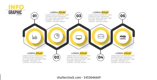 Infographic element with icons and 5 options or steps. Can be used for process, presentation, diagram, workflow layout, info graph, web design. Vector illustration.