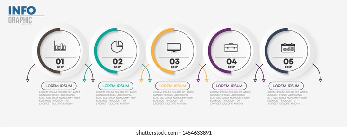 Infographic element with icons and 5 options or steps. Can be used for process, presentation, diagram, workflow layout, info graph, web design. Vector illustration.
