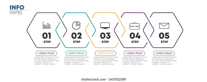 Infographic element with icons and 5 options or steps. Can be used for process, presentation, diagram, workflow layout, info graph, web design. Vector illustration.