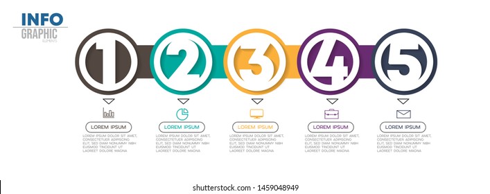 Infographic element with icons and 5 options or steps. Can be used for process, presentation, diagram, workflow layout, info graph, web design. Vector illustration.