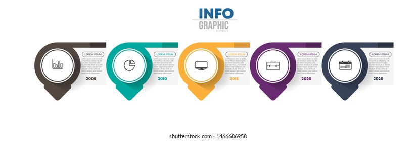 Infographic element with icons and 5 options or steps. Can be used for process, presentation, diagram, workflow layout, info graph, web design. Vector illustration.