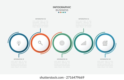 Elemento infográfico con iconos y 5 opciones o pasos. Se puede utilizar para el proceso, presentación, diagrama, diseño de flujo de trabajo, infografía, Diseño web. Ilustración vectorial.