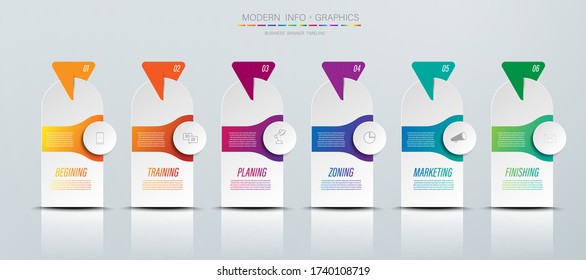 Elemento infográfico con iconos y 6 - 8 opciones o paso. Se puede utilizar para procesos, presentaciones, diagramas, diseño de flujo de trabajo, gráfico de información, diseño web. Ilustración vectorial.