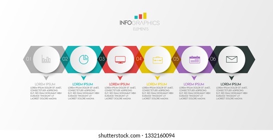 Infographic element with icons and 6 options or step. Can be used for process, presentation, diagram, workflow layout, info graph, web design. Vector illustration.