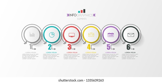 Infographic element with icons and 6 options or step. Can be used for process, presentation, diagram, workflow layout, info graph, web design. Vector illustration.