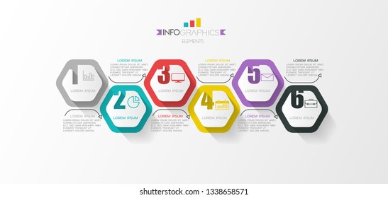 Infographic element with icons and 6 options or step. Can be used for process, presentation, diagram, workflow layout, info graph, web design. Vector illustration.