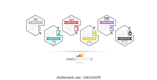 Infographic element with icons and 6 options or step. Can be used for process, presentation, diagram, workflow layout, info graph, web design. Vector illustration.