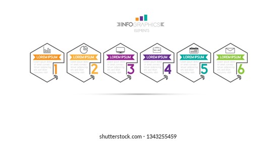 Infographic element with icons and 6 options or step. Can be used for process, presentation, diagram, workflow layout, info graph, web design. Vector illustration.