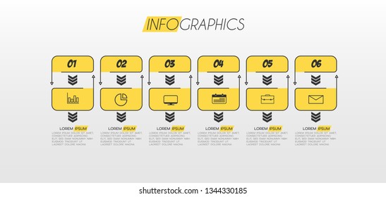 Infographic element with icons and 6 options or step. Can be used for process, presentation, diagram, workflow layout, info graph, web design. Vector illustration.